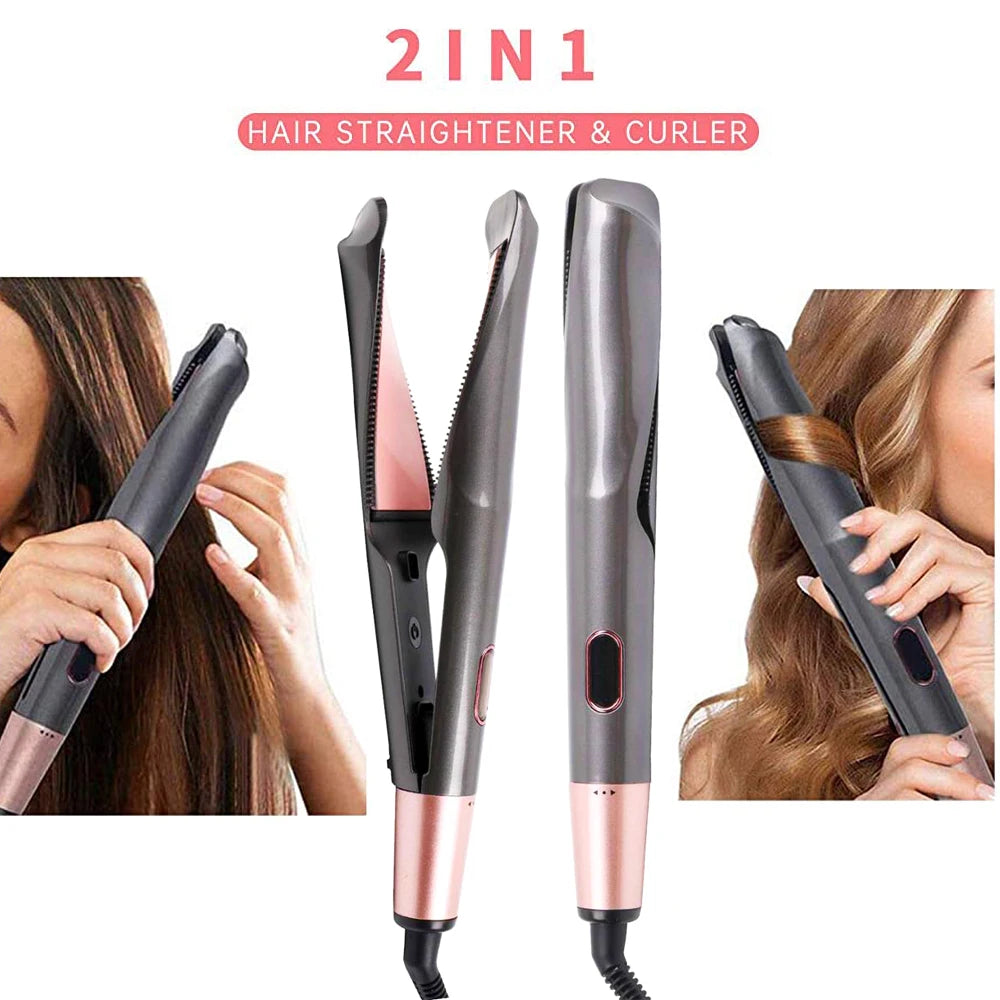 2 In 1 Hair Straightening Curling Iron Professional Ceramic Flat Irons