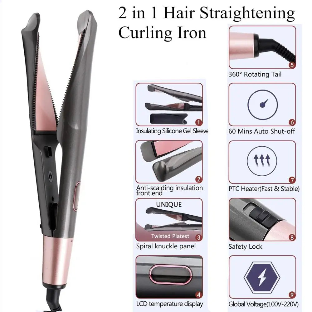 2 In 1 Hair Straightening Curling Iron Professional Ceramic Flat Irons