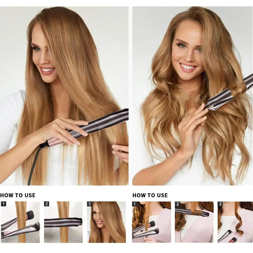 2 In 1 Hair Straightening Curling Iron Professional Ceramic Flat Irons